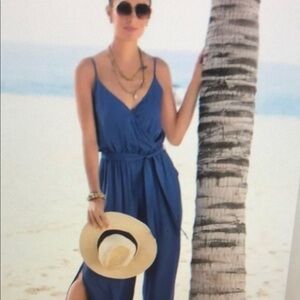 New Lascana by Venus X-Small Women’s Ruffle Blue Tank Strap Side Slit Jumpsuit